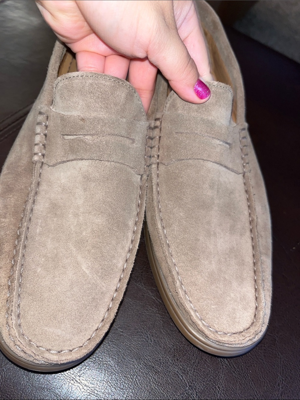 Men's Suede Penny Loafers in Taupe